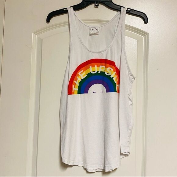 The Upside White Large Rainbow Logo Pride Oversized Workout Tank Top 8 M - Picture 3 of 9